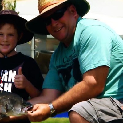 family doing fishing activity