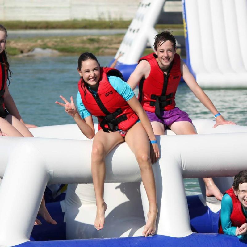 girls playing on the waterpark