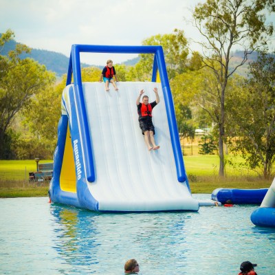people enjoying the waterpark and slides